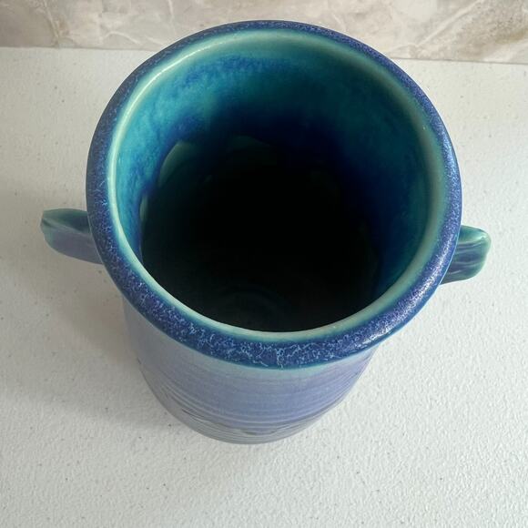 Studio Art Pottery Vase 6.5" Aqua Blue Glaze Drip Salt Glaze - Picture 2 of 16